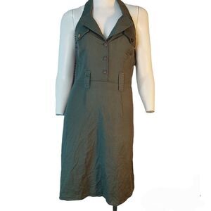 Womans Le Chateau Military Green Collared, Sleeveless Dress